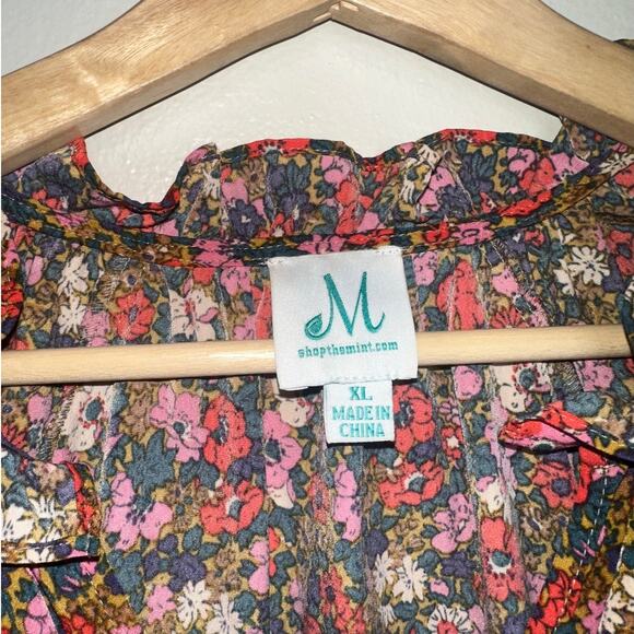 Shop The Mint Floral Ruffle Sleeve Mini Dress Gold Combo Multicolor Size XL - Picture 4 of 7